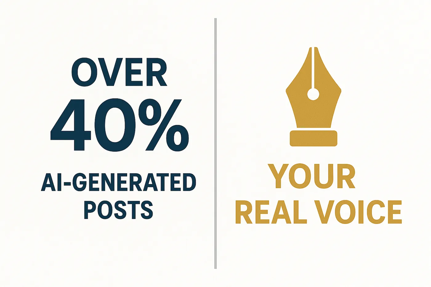 Infographic showing over 40 percent of long-form LinkedIn posts are AI-generated, with a call-out that a real voice stands out against that background